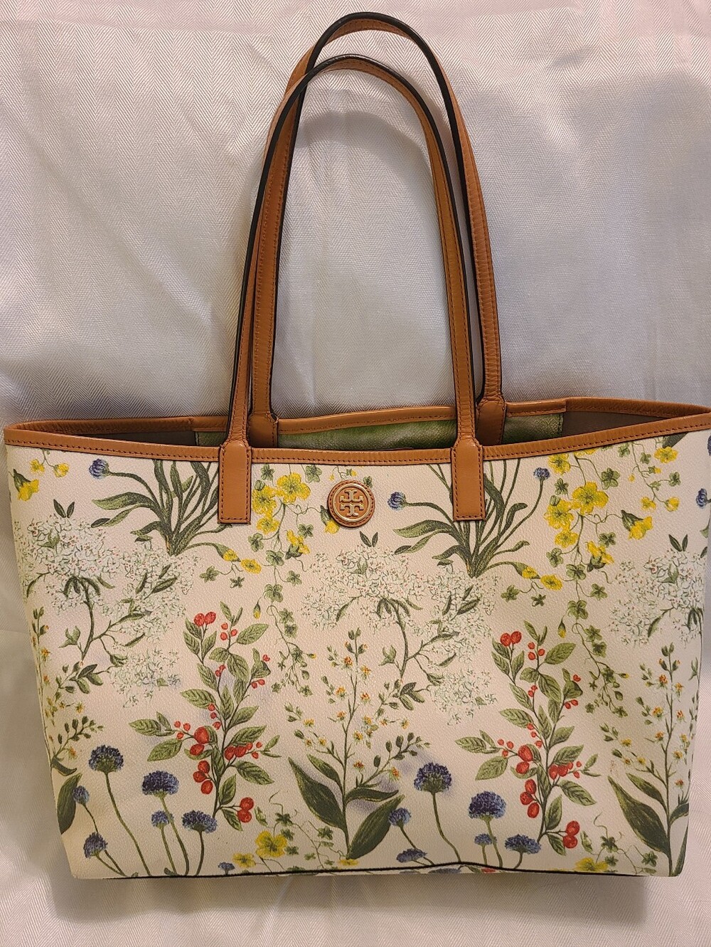 Tory Burch Kerrington Tote featuring a botanical floral print on coated canvas o